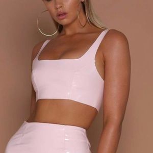 Meshki Pink Latex Crop Top